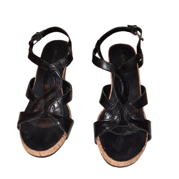 AEROSOLES Black and Brown Strappy Wedges - Picture 8 of 9